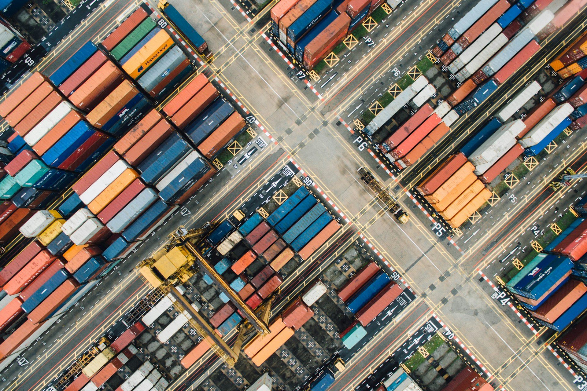 Aerial view of a container port